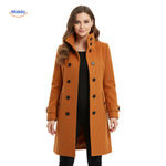 manteau en laine à fermeture boutonnée, vue de face fermée sur la veste longue