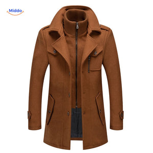 manteau en laine camel classique, coupe col double pour homme