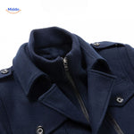 manteau en laine col double bleu marine, détail du col structuré