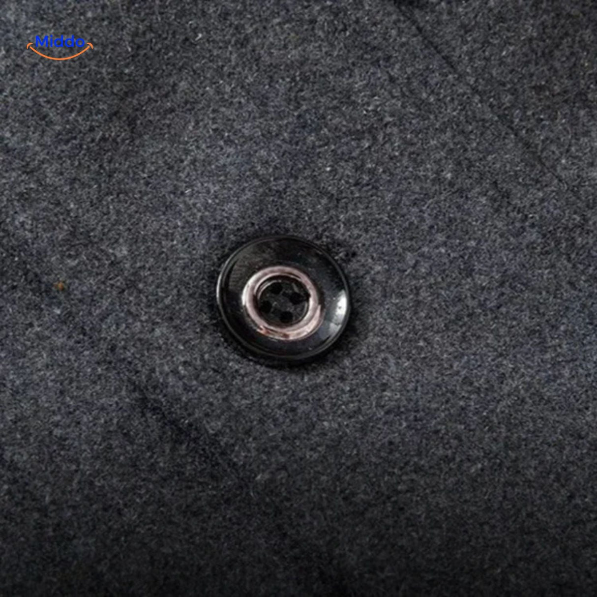 manteau en laine gris, détail des boutons et boutonnière