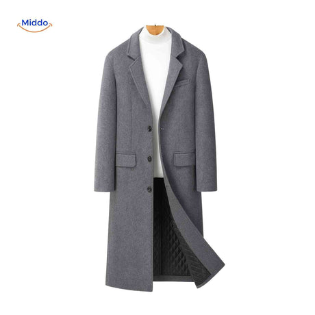pardessus laine gris long pour homme, silhouette soignée au style héritage britannique