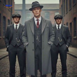 manteau laine gris long pour homme, look élégant et raffiné inspiré du style britannique