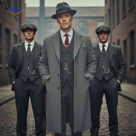 manteau laine gris long pour homme, look élégant et raffiné inspiré du style britannique