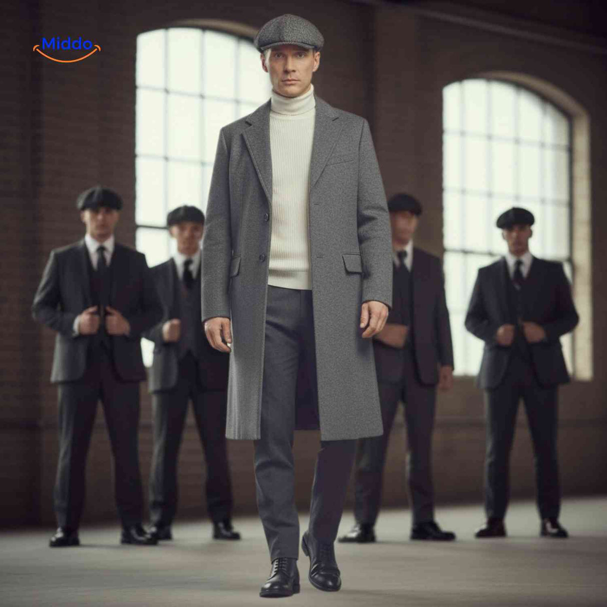 manteau laine gris pour homme, coupe longue classique et intemporelle, vue de face