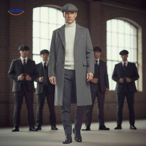 manteau laine gris pour homme, coupe longue classique et intemporelle, vue de face