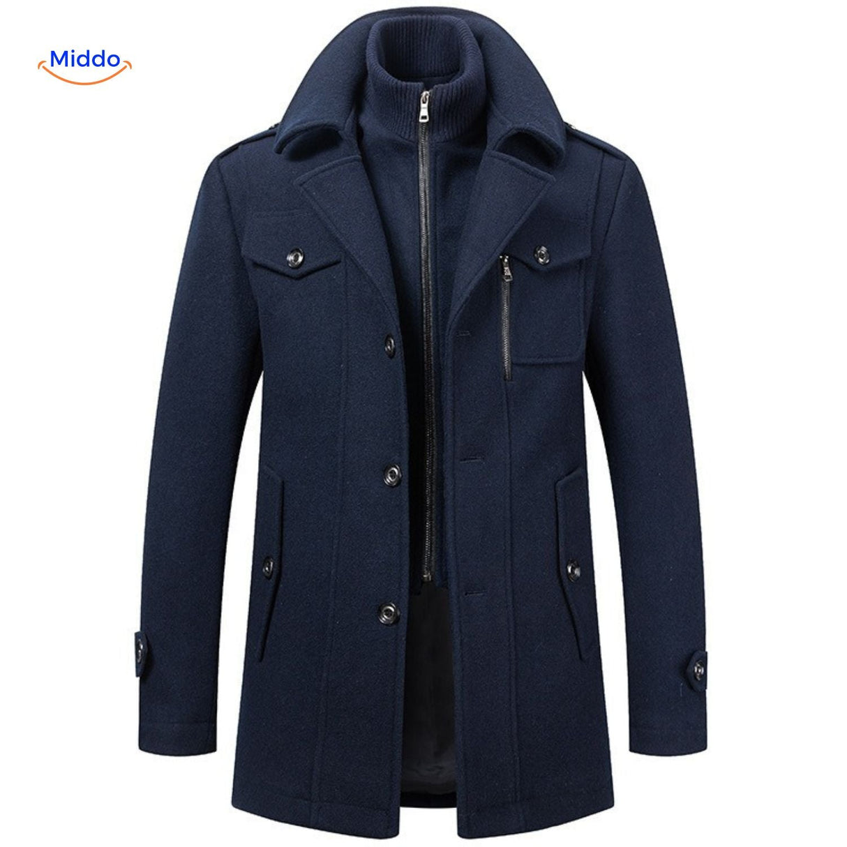 manteau en laine d'hiver bleu marine, coupe élégante pour homme
