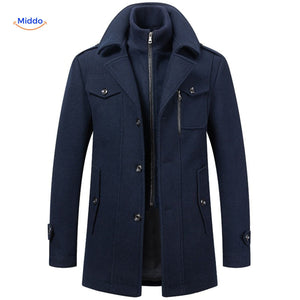 manteau en laine d'hiver bleu marine, coupe élégante pour homme