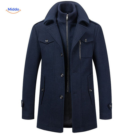 manteau en laine d'hiver bleu marine, coupe élégante pour homme