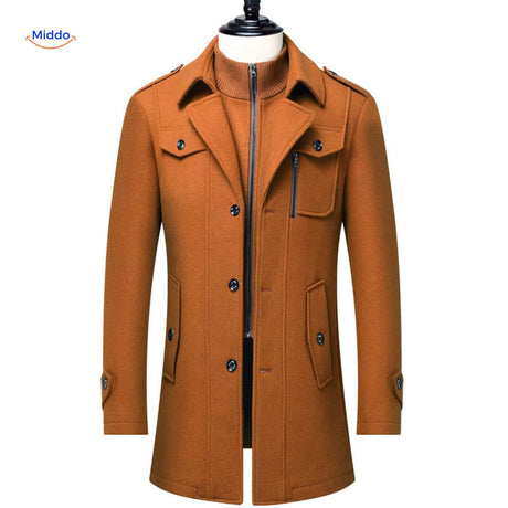 manteau d'hiver en laine brun col double, style chaud et élégant