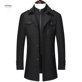 manteau d'hiver en laine noir col double, coupe classique pour homme