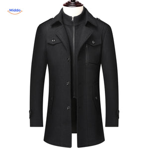 manteau d'hiver en laine noir col double, coupe classique pour homme
