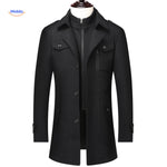 manteau d'hiver en laine noir col double, coupe classique pour homme