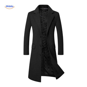 manteau long en laine noir pour homme, coupe mi-long élégante style britannique classique