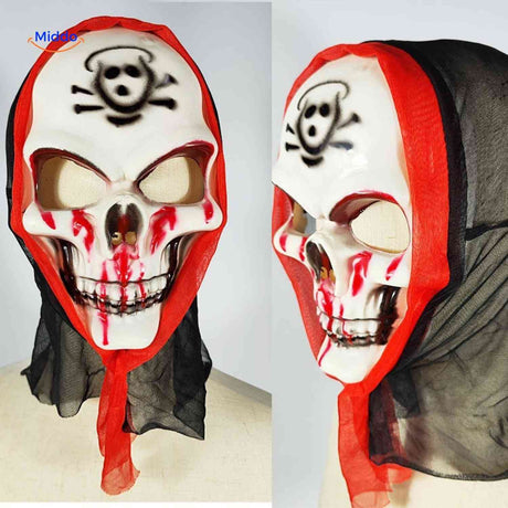 masque crâne avec capuche vue de côté, rendu terrifiant en situation
