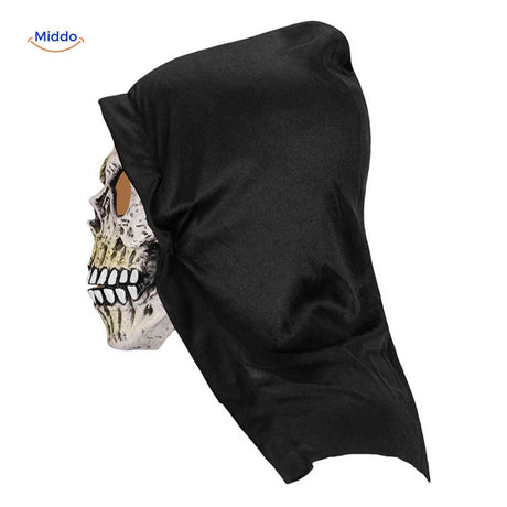 masque crâne effrayant halloween avec capuche noire, look reaper redoutable