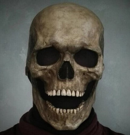 masque crâne gris avec bouche ouverte, sculpture réaliste pour halloween