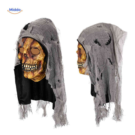 masque crâne pourri gris halloween, gros plan sur le détail effrayant