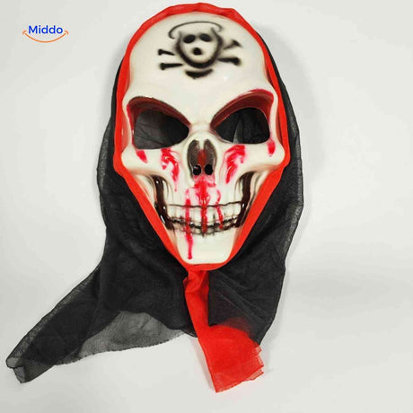 masque crâne effet saignant avec bordure rouge, détail gros plan