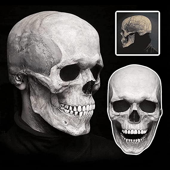 masque crâne halloween vu de face et de côté, design réaliste détaillé
