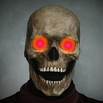 masque crâne halloween avec yeux rouges vifs et bouche grimaçante