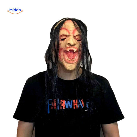 masque cri avec visage plissé et lignes de sang pour costume d'horreur halloween
