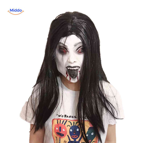 masque démoniaque avec langue noire et yeux rouges pour déguisement halloween terreur