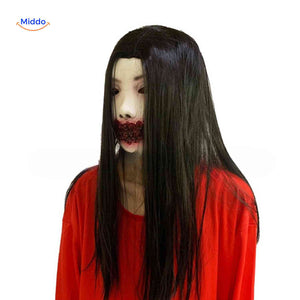 masque japonais effrayant avec bouche fermée et lèvres ensanglantées pour halloween
