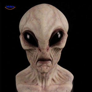 masque latex alien avec grands yeux expressifs, déguisement halloween réaliste
