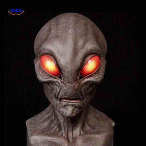 masque latex alien aux yeux rouges lumineux, idéal pour costume halloween effrayant
