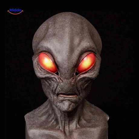 masque latex alien aux yeux rouges lumineux, idéal pour costume halloween effrayant