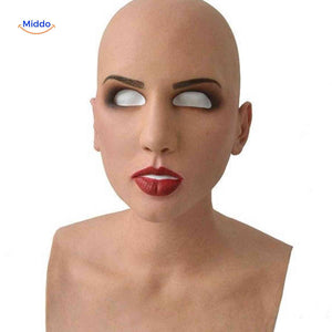 masque latex femme avec maquillage et lèvres rouges, déguisement soirée glamour halloween