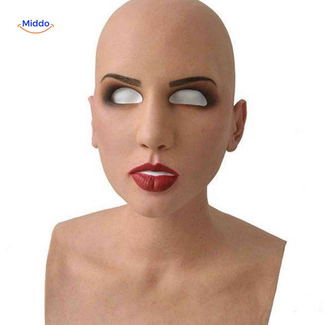 masque latex femme avec maquillage et lèvres rouges, déguisement soirée glamour halloween