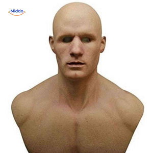 masque latex homme chauve au rendu réaliste, déguisement halloween ou canular