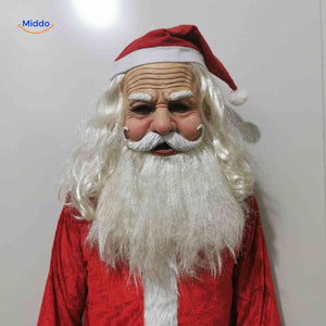 masque latex père noël avec barbe blanche réaliste, déguisement fêtes original