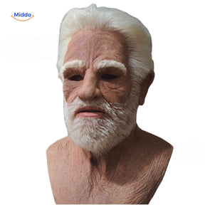 masque latex réaliste avec barbe blanche, rendu vieillard expressif pour halloween