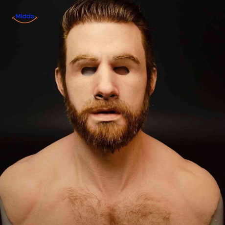 masque latex réaliste homme barbu, texture soignée pour déguisement halloween bluffant