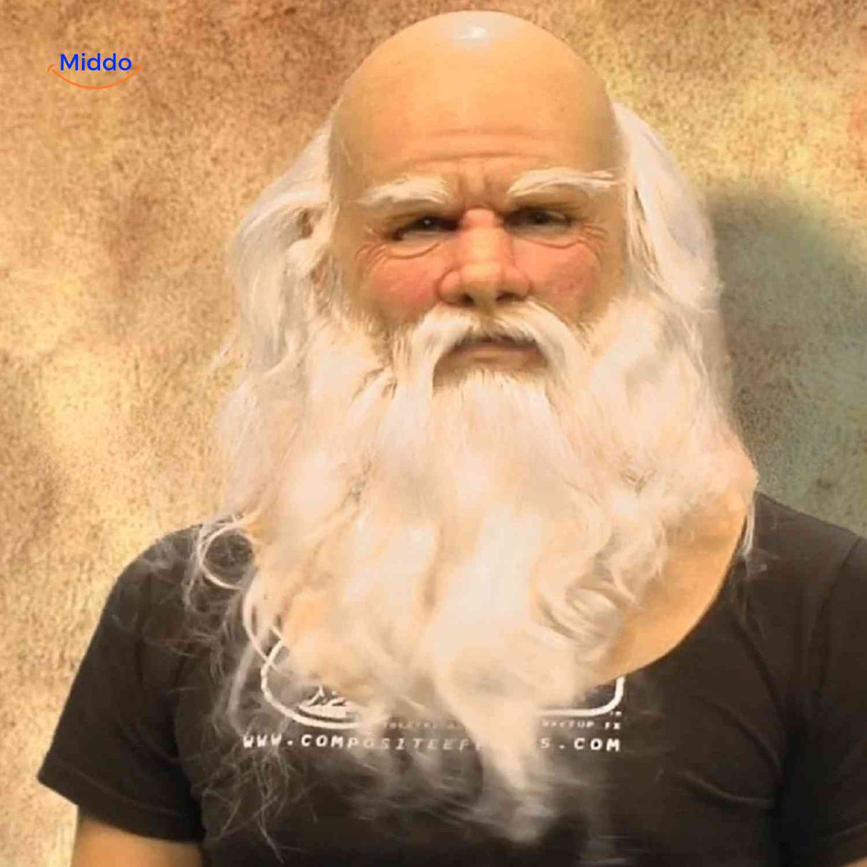 masque latex vieil homme avec barbe blanche, rendu père noël ou senior pour déguisement