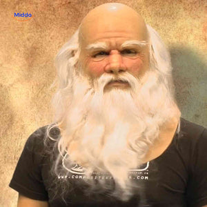masque latex vieil homme avec barbe blanche, rendu père noël ou senior pour déguisement