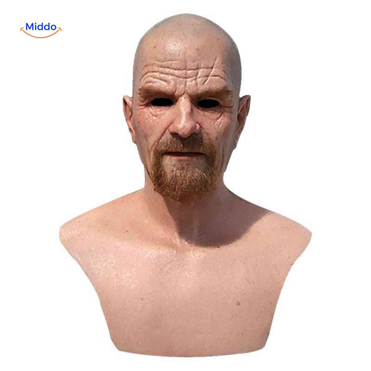 masque latex vieil homme chauve avec barbe, aspect vieillard réaliste pour déguisement