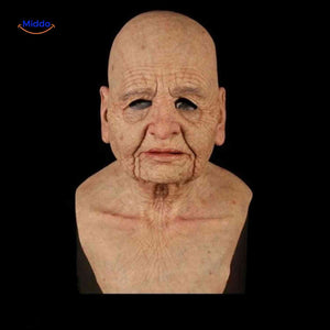 masque latex vieille femme chauve au visage ridé, déguisement halloween réaliste