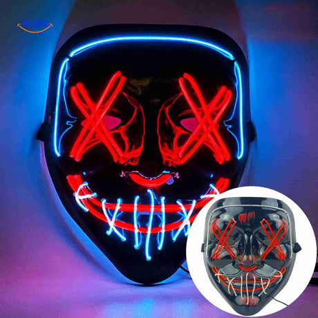 masque LED d'angoisse rouge et bleu lumineux, accessoire halloween incontournable