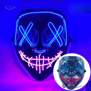 masque LED halloween en bleu, violet et rose, palette pastel envoûtante