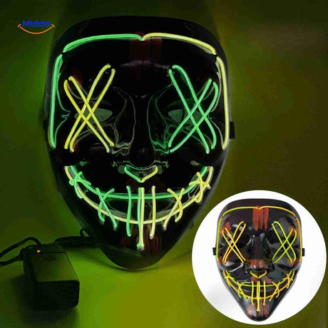 masque LED halloween coloris jaune et vert, look radioactif idéal pour soirée