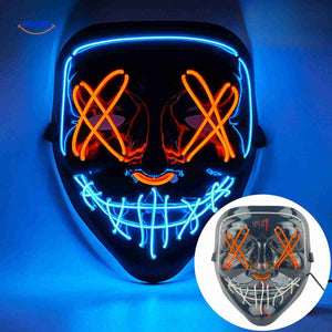 masque LED halloween bicolore orange et bleu, contraste vif pour déguisement
