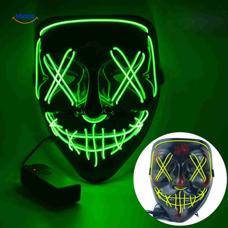 masque LED halloween coloris vert lumineux, parfait pour un costume effrayant