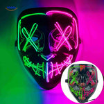 masque LED halloween tricolore vert, violet et rose, couleurs vives et festives