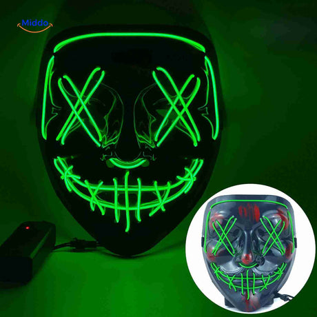masque LED lumineux et terrifiant porté lors d'une fête d'halloween en plein air