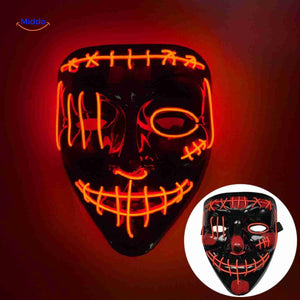 masque LED rouge avec design coutures style stitch, effet horreur pour halloween