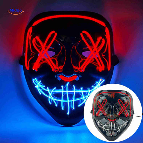 masque LED terrifiant rouge et bleu, idéal pour surprendre lors d'halloween