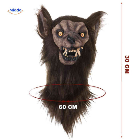 masque loup halloween avec indication des dimensions 60 cm, taille adulte